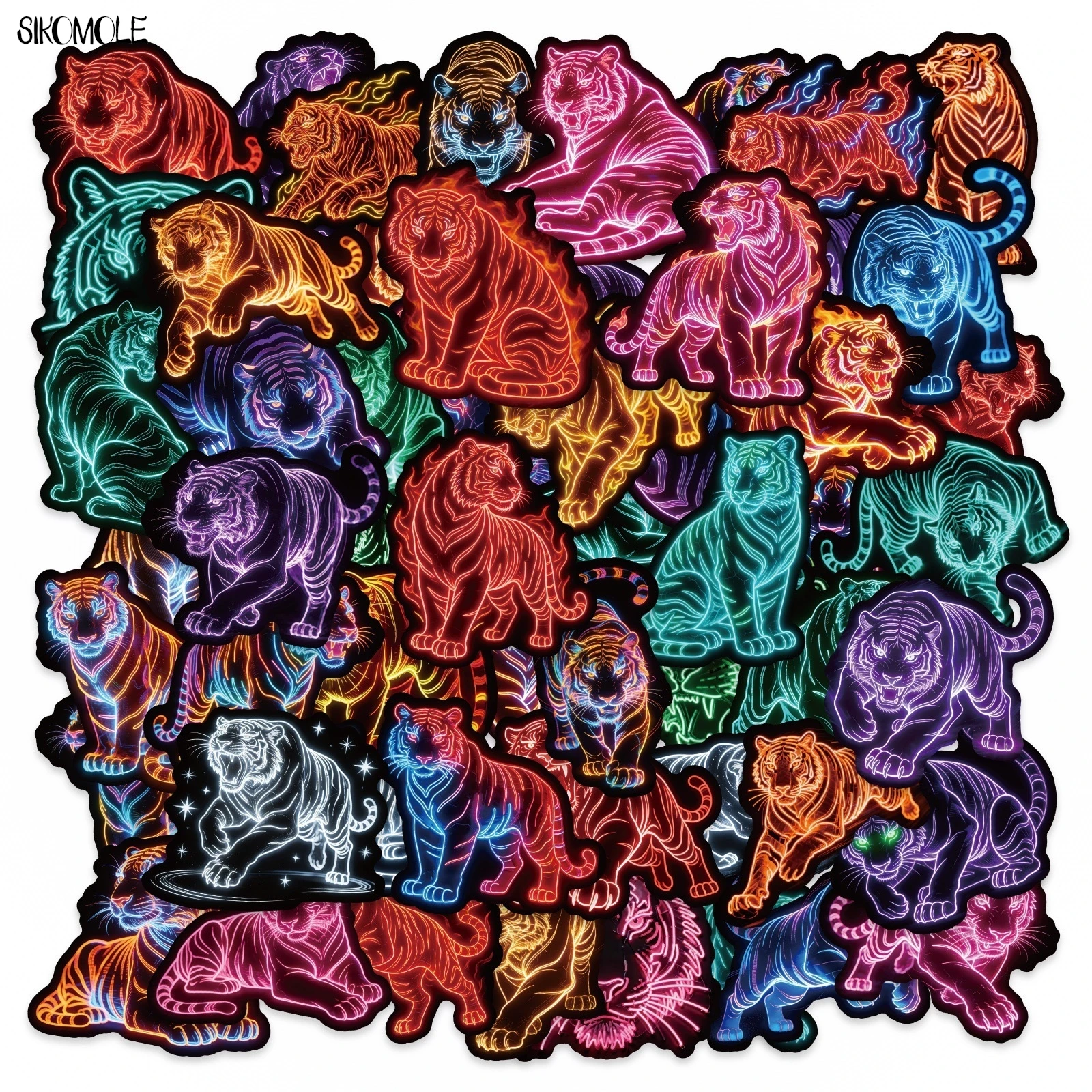 

10/30/56PCS Cartoon Neon Style Tiger Stickers Kawaii Funny For DIY Kids Toys Guitar Luggage Suitcase Decoration Graffiti Sticker