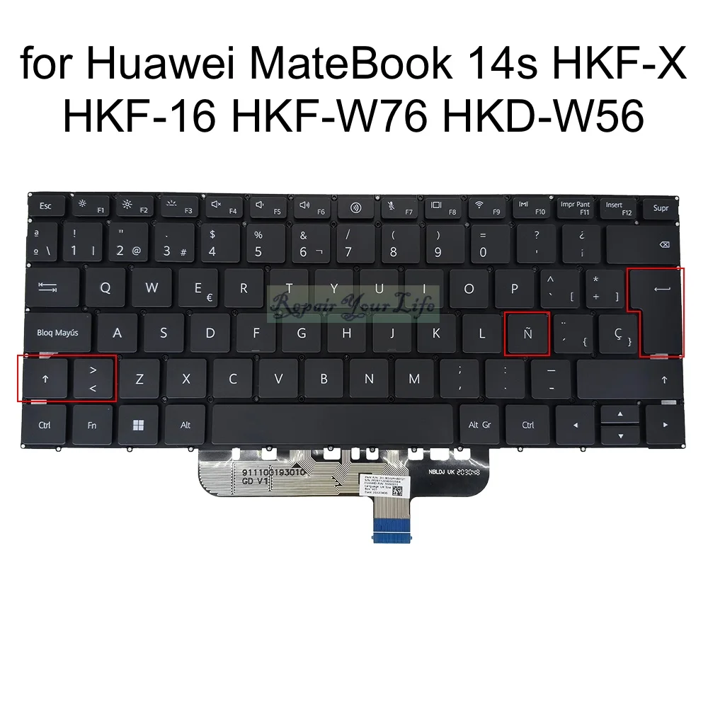 Spanish Backlit Keyboard for Huawei MateBook 14s HKF-X HKF-16 HKF-W76 HKD-W56, 13s EMD-W76 W56 Keyboard NBLDJ UK 2H-BDJSPH80121