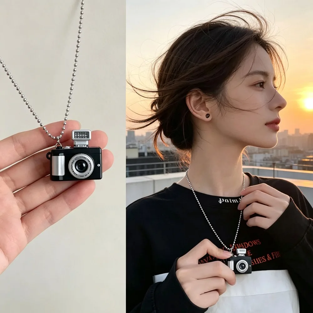 Hip Hop Camera Pendant Necklace, Simple Punk Y2K Jewelry, Minimalist Personality Charm Necklace for Women Men