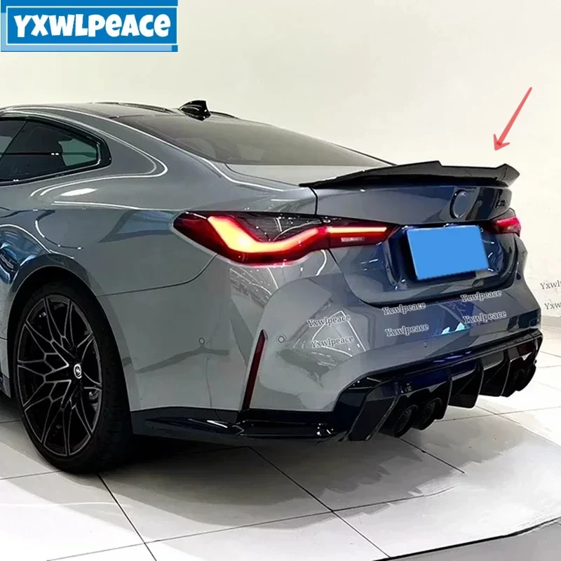 PSM Style Real Carbon Fiber/ABS Glossy Black Rear Trunk Lip Spoiler For BMW 4 Series G22 M430i M440i G82 2 Door 2020-2023