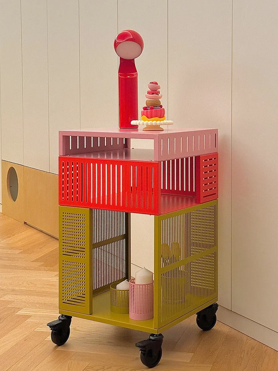 Simple color locker with casters mobile cart storage rack multi-color mobile cabinet