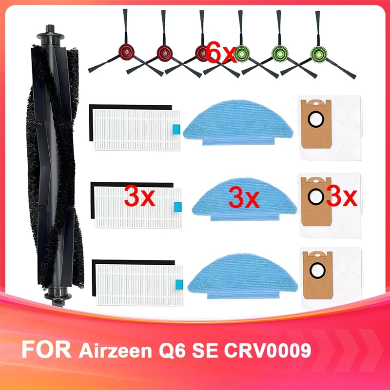 HOT！-Replacement Parts For Airzeen Q6 SE Robot Vacuum Model CRV0009 Accessories Main Brush Side Brush Filter Mop Pad