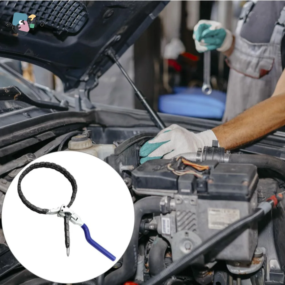 

Heavy Duty Chain Filter Wrench Flexible Chain Double Row Chain Oil Filter Wrench Ergonomic Design Adjustable Grip