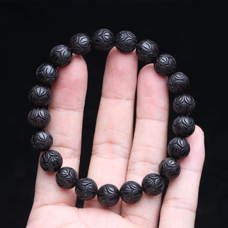 Lucky ebony bracelet Buddha Beads 8mm trumpet string Lotus beads Fashion Accessories men\'s and women\'s elastic bracelet necklace