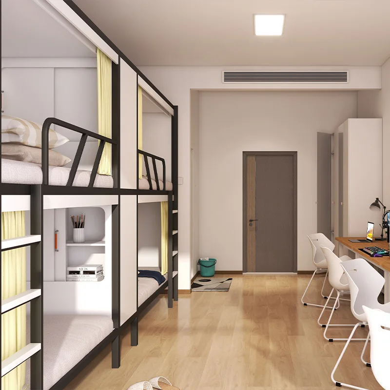 Upper and lower bunk beds, iron frame beds, student and staff dormitories