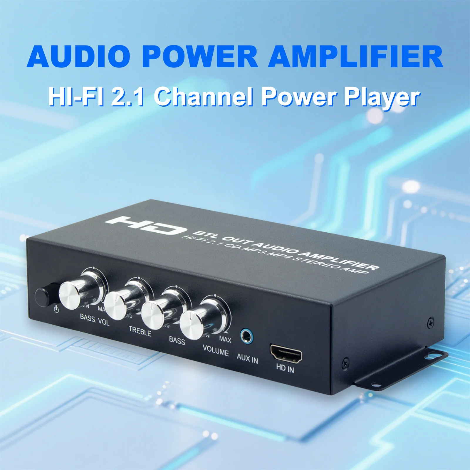 

HI-FI 2.1CH Audio Amplifier 160W+80W Bluetooth/HDMI/RCA/AUX Bass/Treble Control for Home/Car/Outdoor