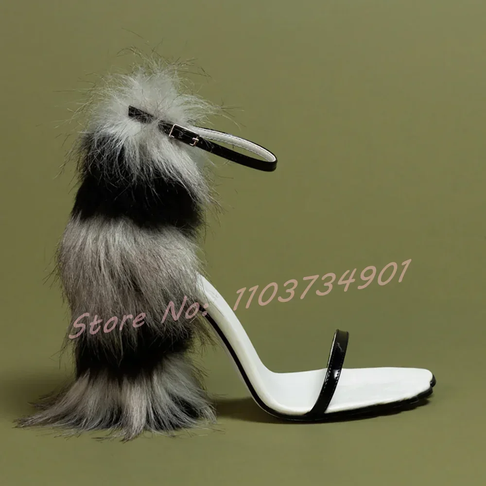 

Сандалии с меховым каблуком и ремешком на носке, женские элегантные вечерние туфли с ремешком на щиколотке, туфли на высоком каблуке с круглым носком, женские пикантные повседневные лаконичные сандалии