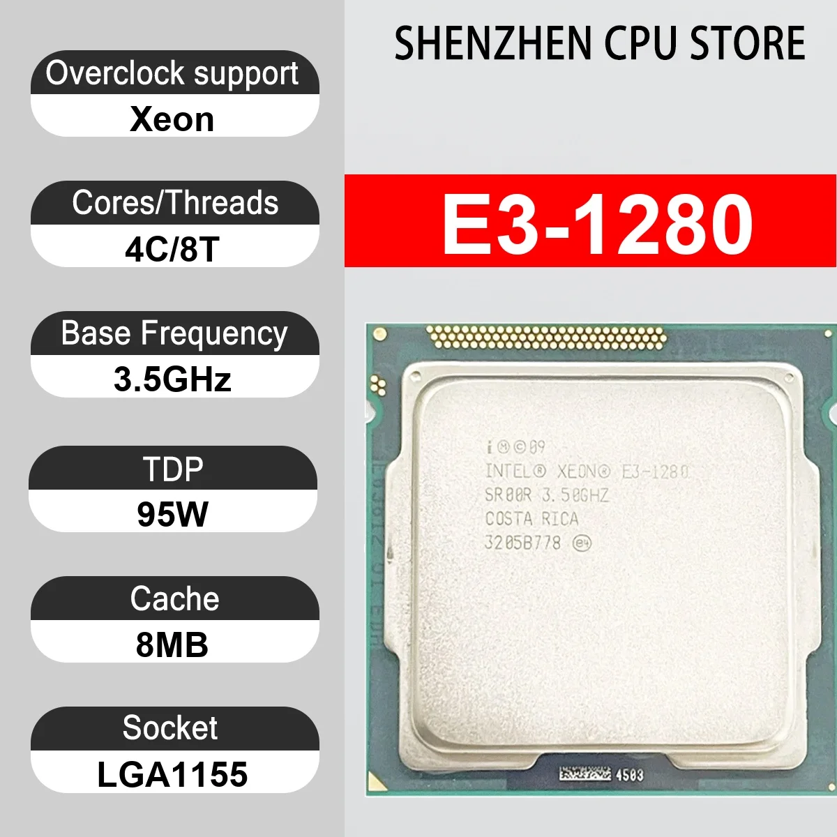 Intel Xeon E3-1280 4 Core 8 Thread 3.5GHz 95W 8MB Cache 32nm LGA1155 SR00R DDR3 1333 Mhz Sandy Bridge