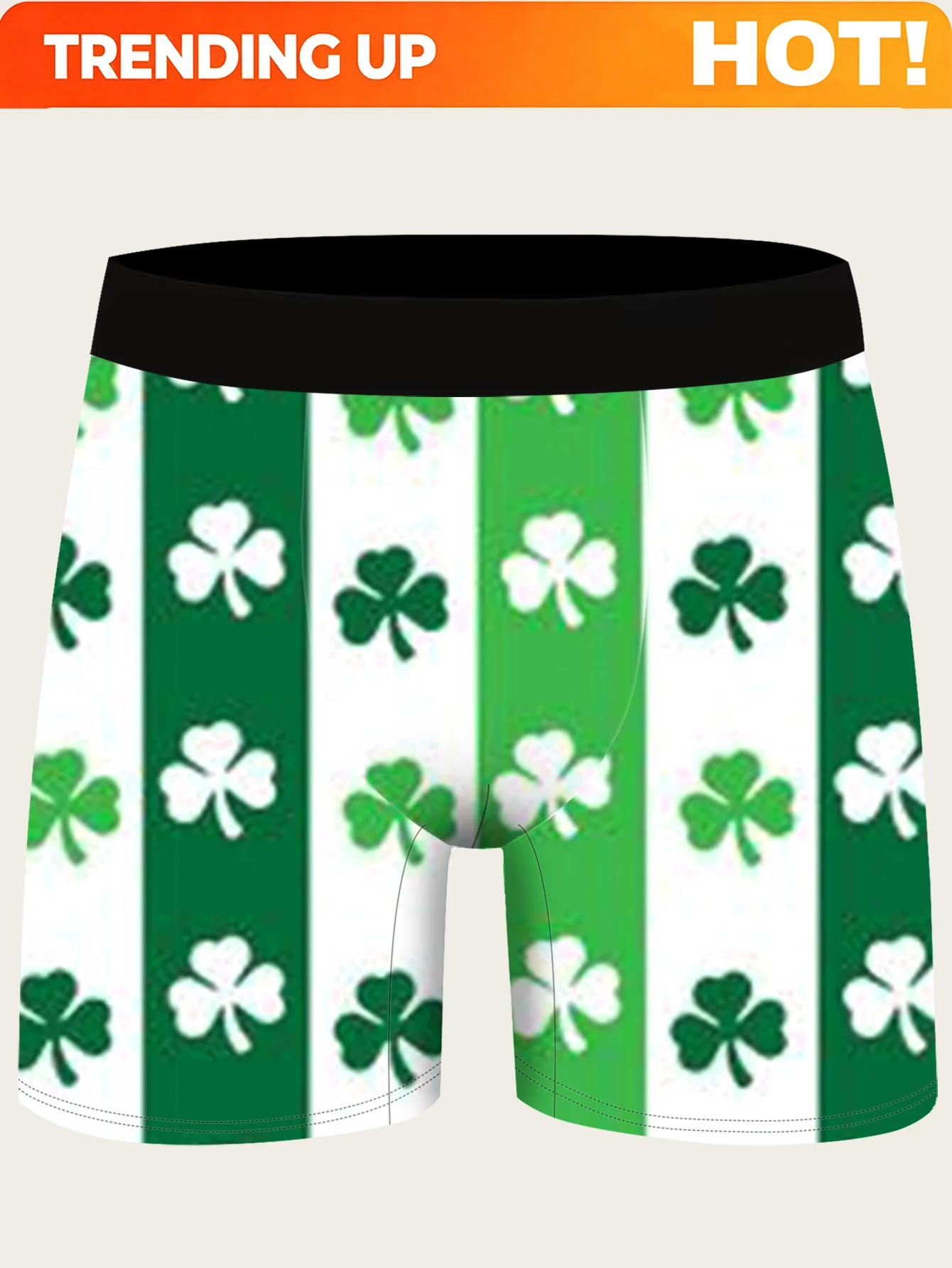 Customization 1-Pc Men'S Boxer Briefs, Clover Pattern With Text Pattern, Men'S Underwear Print Pattern, Machine Washable, Suitab