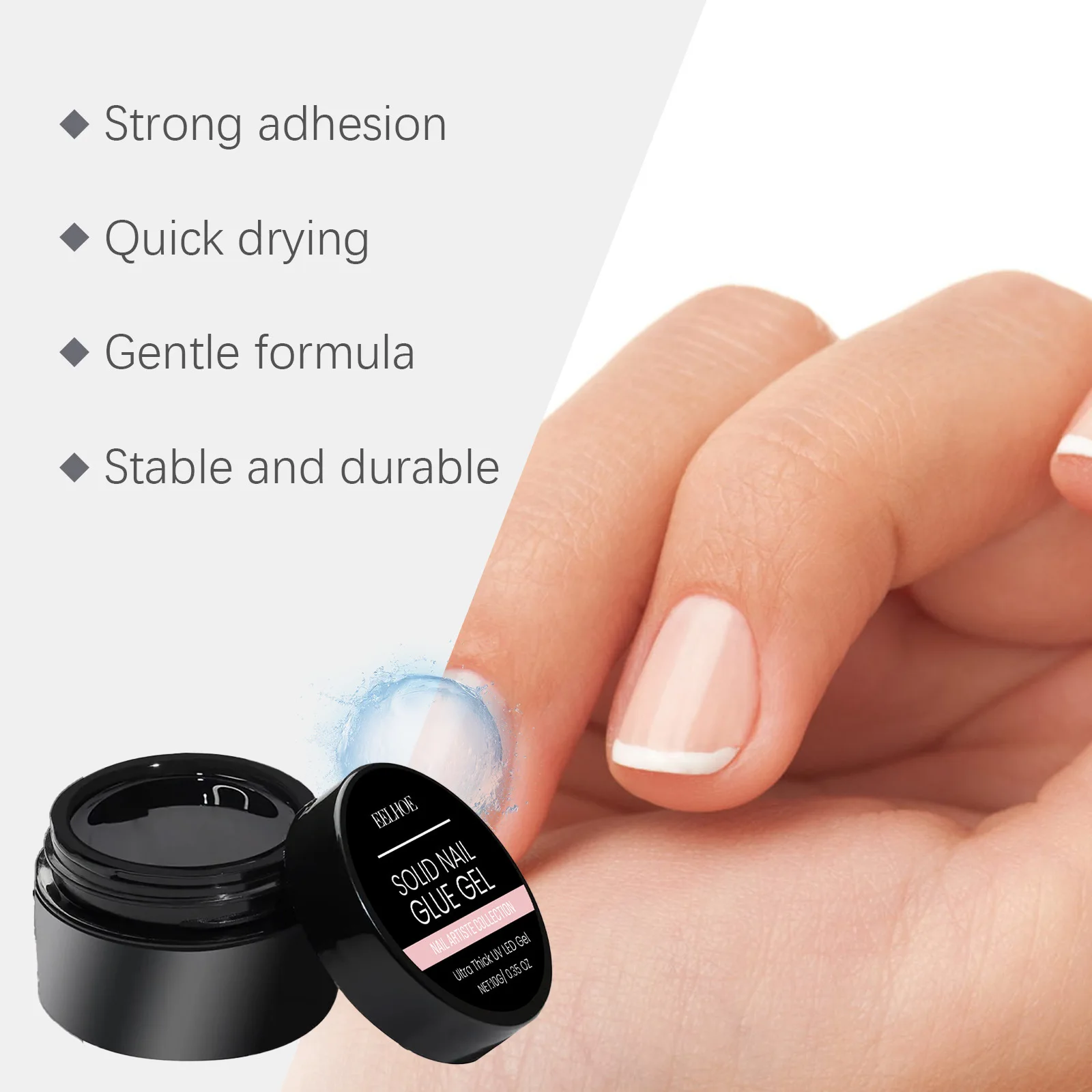 EELHOE Solid Nail Glue Gel for Press on Nails Fake Nail Tips Extensions Easy to Operate Nail Rhinestone Glue Fake Nails Glue 10g