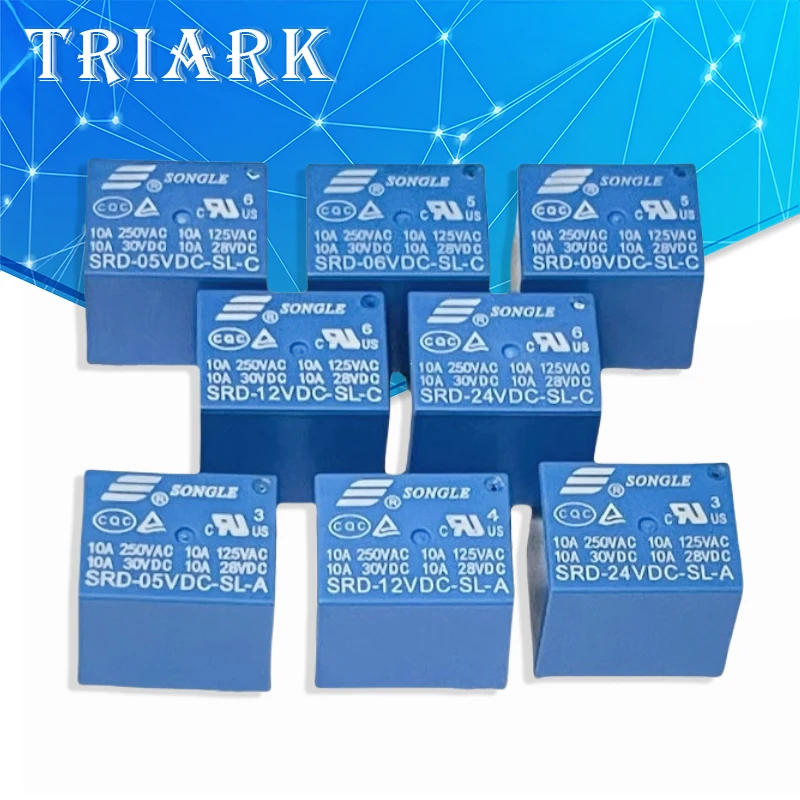 5Pcs Relays 4/5PINS SRD-03VDC-SL-C SRD-05VDC-SL-C SRD-06VDC-SL-C SRD-09VDC-SL-C SRD-12VDC-SL 3V 5V 6V 9V 12V 24V 48V 10A 250VAC