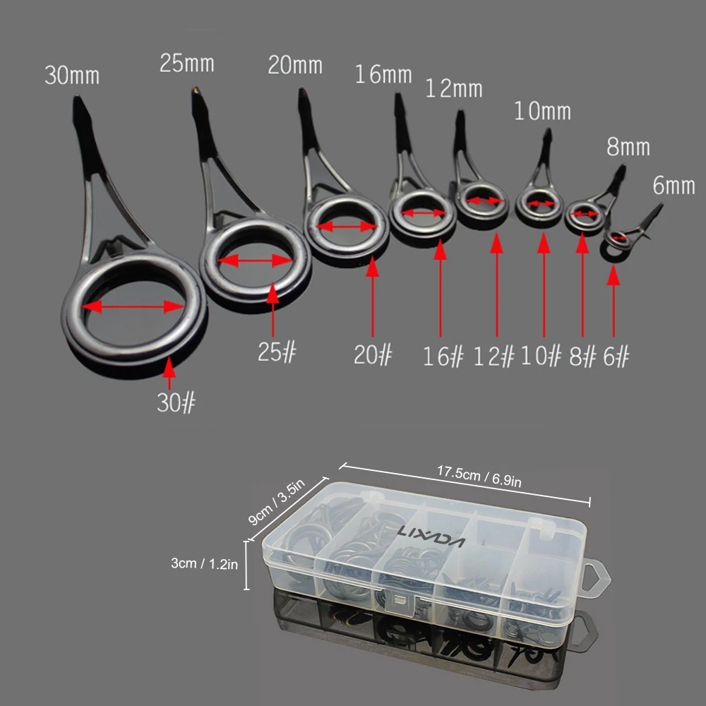 75pcs Various Sizes Fishing Rod Guide Tip Fishing Line Spinning Guide Eyes Rings Tip Top Repair Kit Set