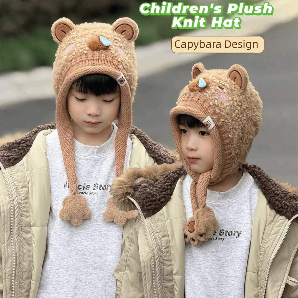 

Warm Toddler's Knitted Hat Thickened Coldproof Baby Ear Protection Cap Soft Breathable Capybara Beanie Caps Winter Season