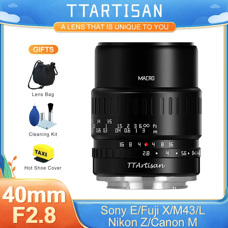 

TTArtisan 40 мм F2.8 APS-C макро объектив Ручной фокус для SONY E FUJI XF Canon M Panasonic Olympus M4/3 Nikon Z Leica Sigma L Mount