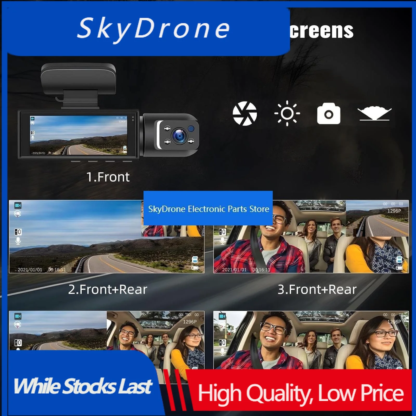 SkyDEl1080P HD Front And Rear Dash Camera Car DVR With Night Vision G Sensor 316 Inch IPS Screen Driving Recorder For Vehicles