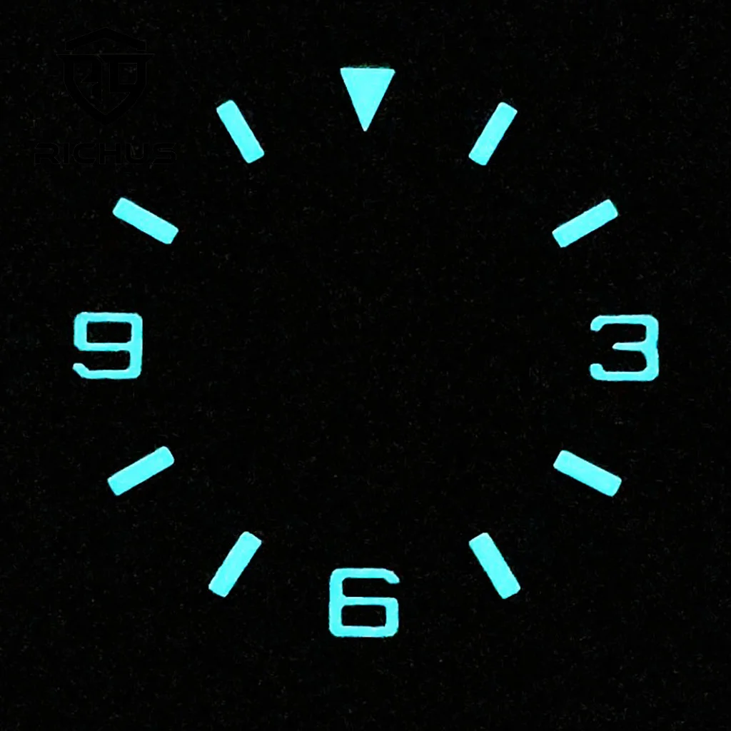 RICHUS 29 mm Zifferblatt, poliertes/gebürstetes Zifferblatt, blau-grün leuchtend, passend für NH34 NH35 NH36 ETA2824 2836 Miyota8215-DG Uhrwerk