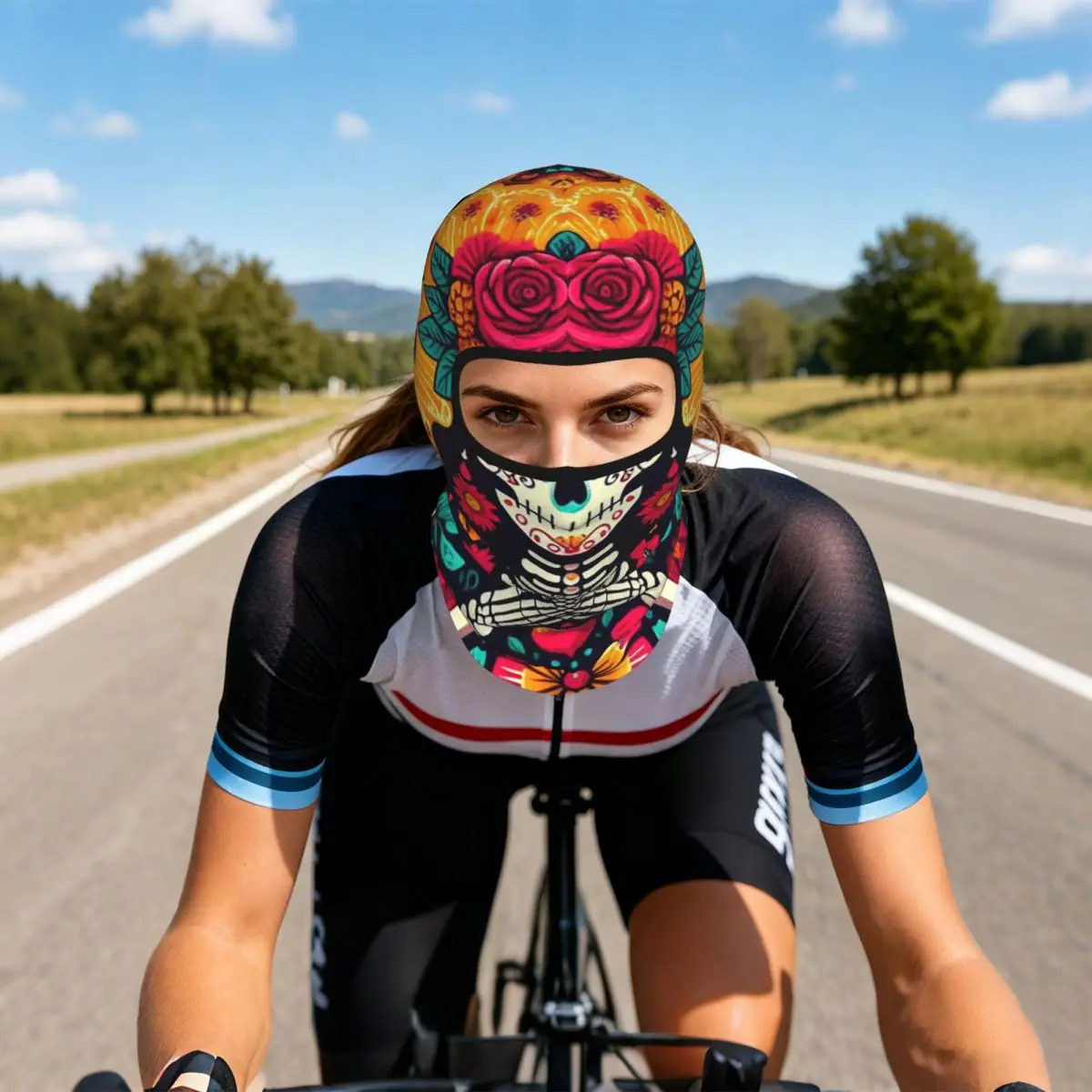 Mexican Sugar Skulls And Flowers Breathable Thin Balaclava Full Face Mask Sun Protection Neck Gaiter For Motorcycle Cycling