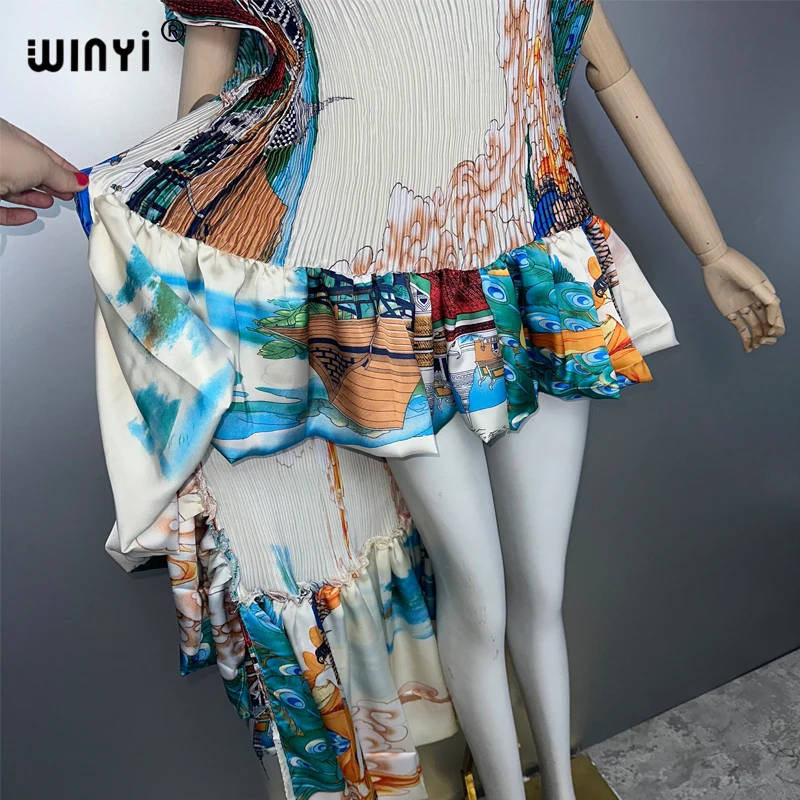 WINYI summer Pleated Elastic party dress elegant beach cover up maxi kaftan abaya dubai luxury party dresses boho evening dress