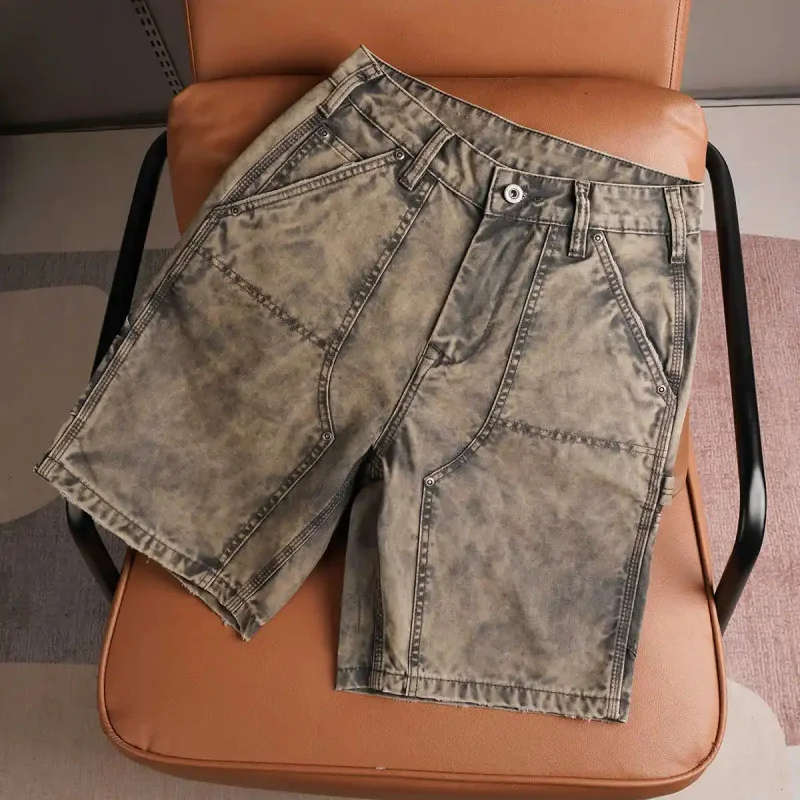 

2026 Summer American Retro Style Men's Denim Work Shorts, Straight Style, Thick, Casual, Perforated