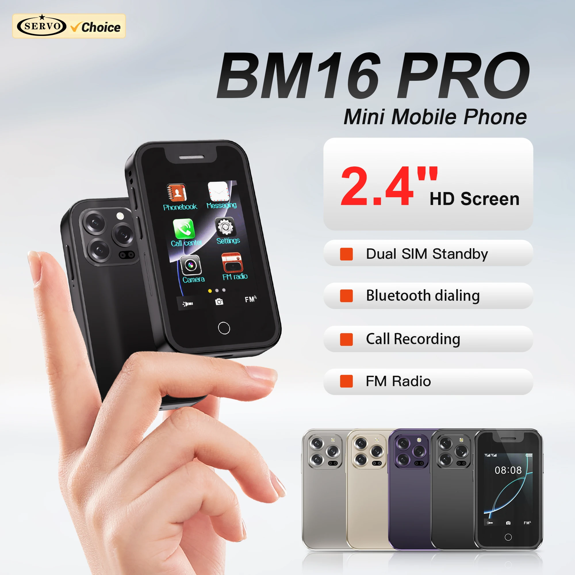 

Мобильный телефон SERVO BM16 PRO 2G GSM Mini с функцией изменения голоса, Bluetooth-набором, FM-радио, двумя SIM-картами, 2,4-дюймовым сенсорным экраном, компактный телефон с расширенными функциями