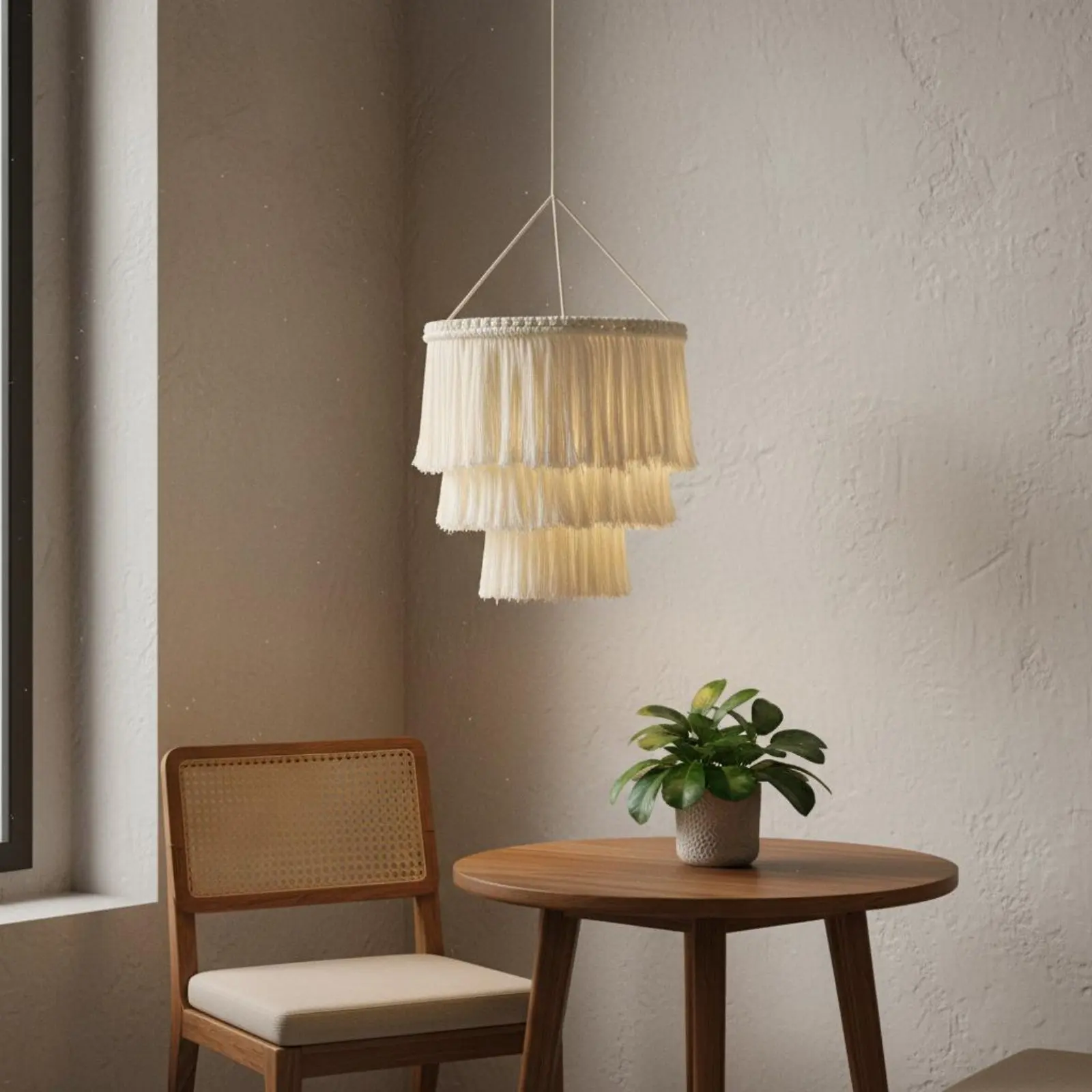Woven Tassel Lampshade Handwoven Macrame Lampshade Macrame Lamp Shade Cotton Rope Material Bohemian Luminous Effect Shade