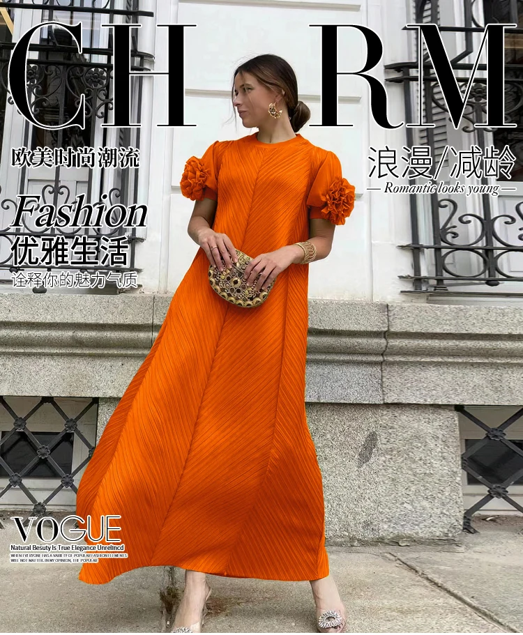 Miyake Pleated Heavy Industry Flower Disc Geometric Pleated Dress Versatile Age-reducing Mother Outfit 2024 for Women