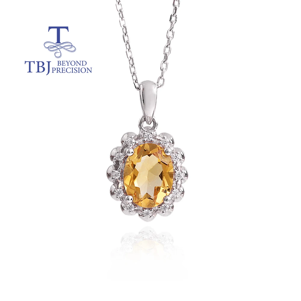 

Romantic crown design 925 Sterling silver necklace nautral oval 7*9mm citrine pendant fine jewelry for women birthday party gift