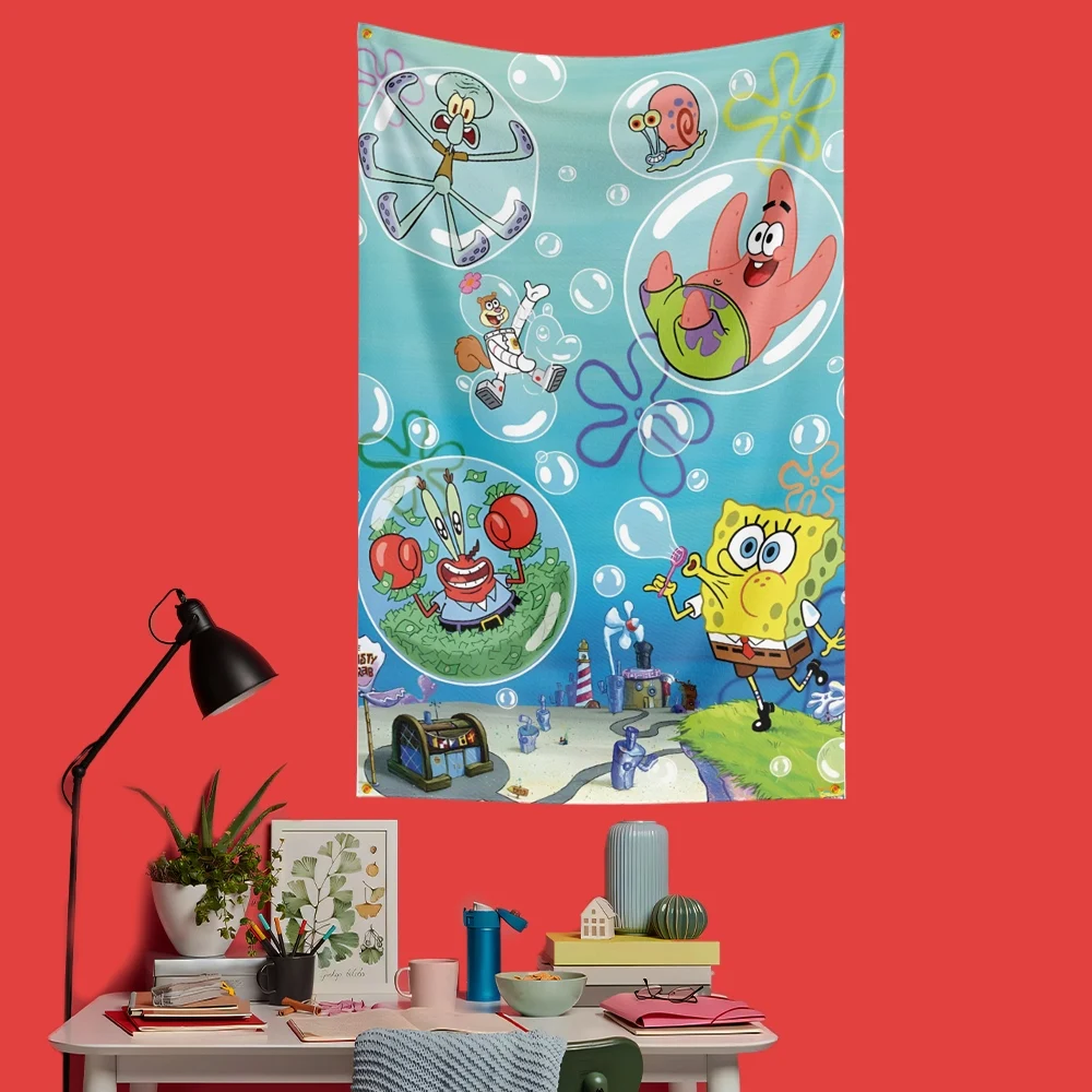 Yellow Sponge Cartoon Inspired Flag 3x5 FT 90x150cm Polyester Decorative Banner Tapestry For Fans Bedroom Wall Decoration