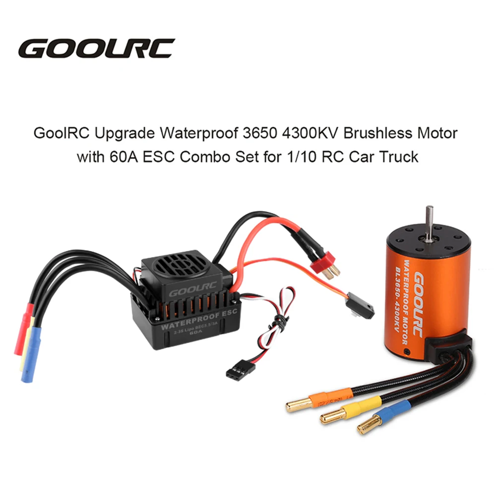 GoolRC Upgrade Wasserdichter 3650 4300 KV bürstenloser Motor mit 60 A ESC-Kombi-Set für 1/10 RC Car Truck