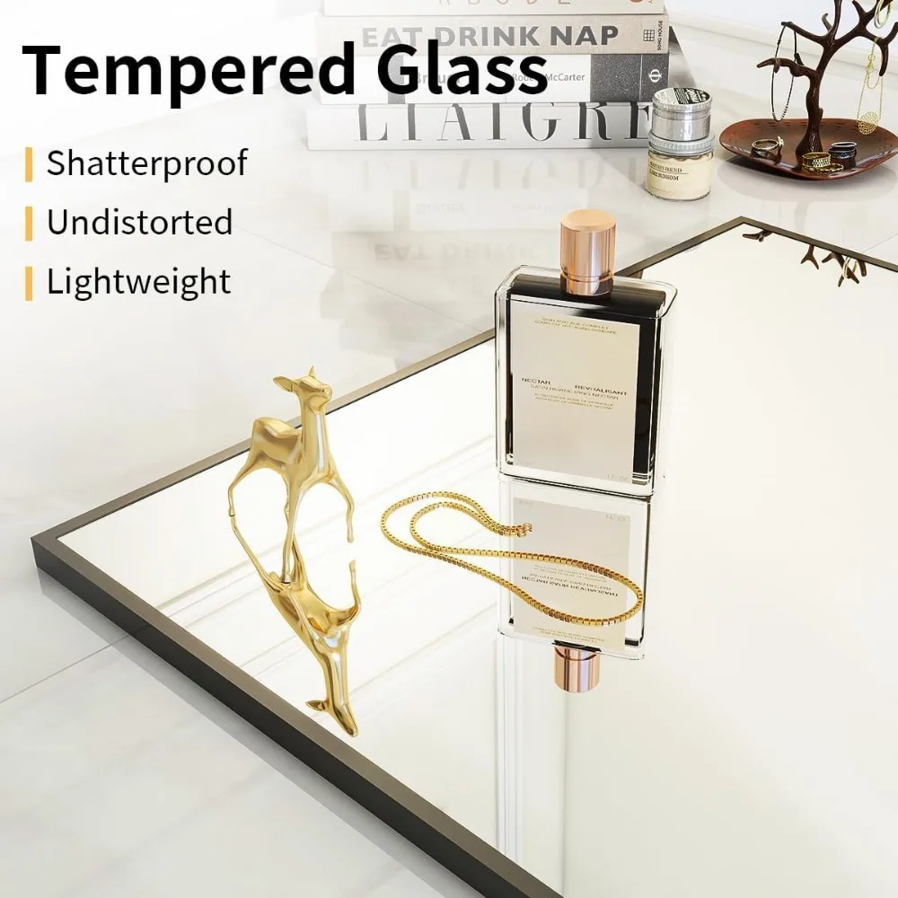 مرآة أرضية كاملة الطول 24 × 65 مع حامل، إطار من سبائك الألومنيوم، مناسبة للوقوف أو التعليق أو الميل، مثالية لكامل الجسم #5