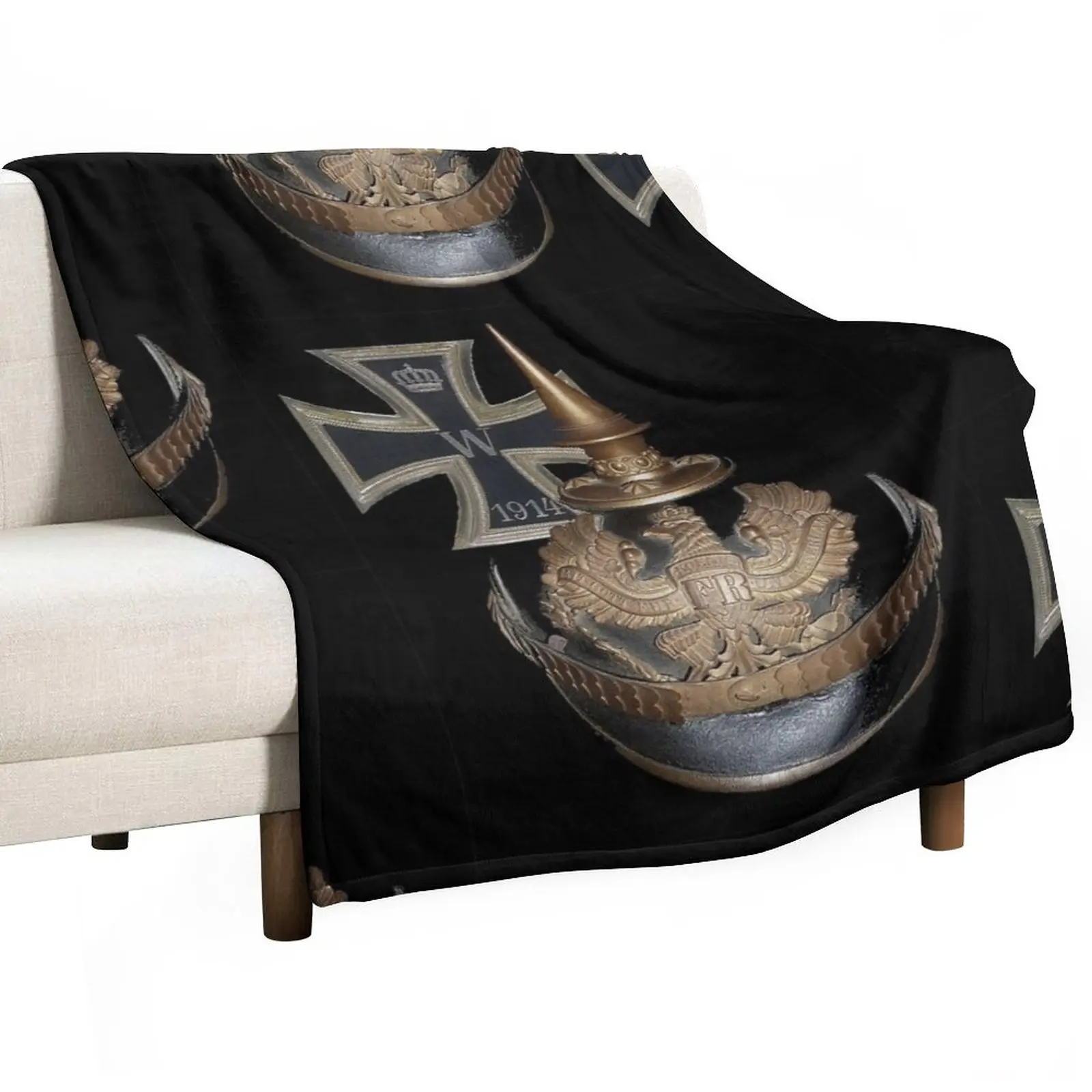 

New German WWI Icons.. 1914 Iron Cross and Helmet Throw Blanket Soft Big Blanket Weighted Blanket Thermal Blanket