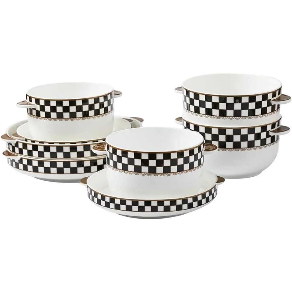 

Набор столовой посуды Porlien из 8 предметов на 2 с ручками, включая круглые миски для десертов/зерновых изделий и тарелки для салата/супа/десерта