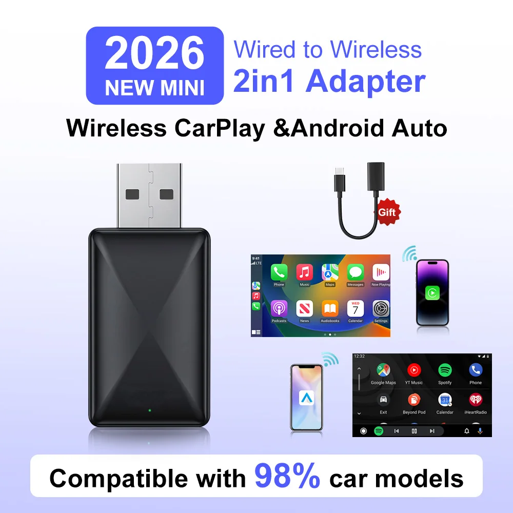 VCARLINKPLAY 2in1 Carplay Android Auto CAR PLAY Wireless Carplay for Cars Plug and Play Wired To Wireless Smart Car Systems GIFT