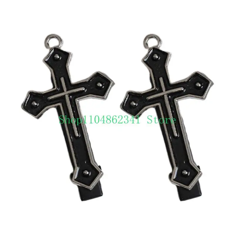 5ASD Halloween Flat Clip Hairpin Crosses Galletcore nero scuro gotico per donna ragazza
