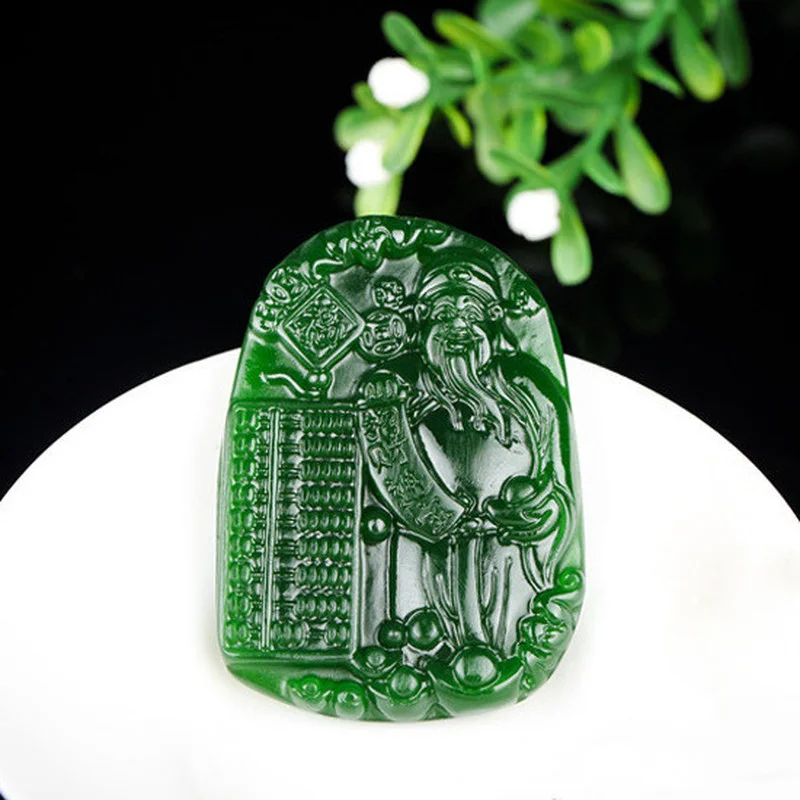 Xinjiang Hetian Jasper Wishful Thinking Pendant Spinach Green Lucky Charm Evil Fortune Pendant