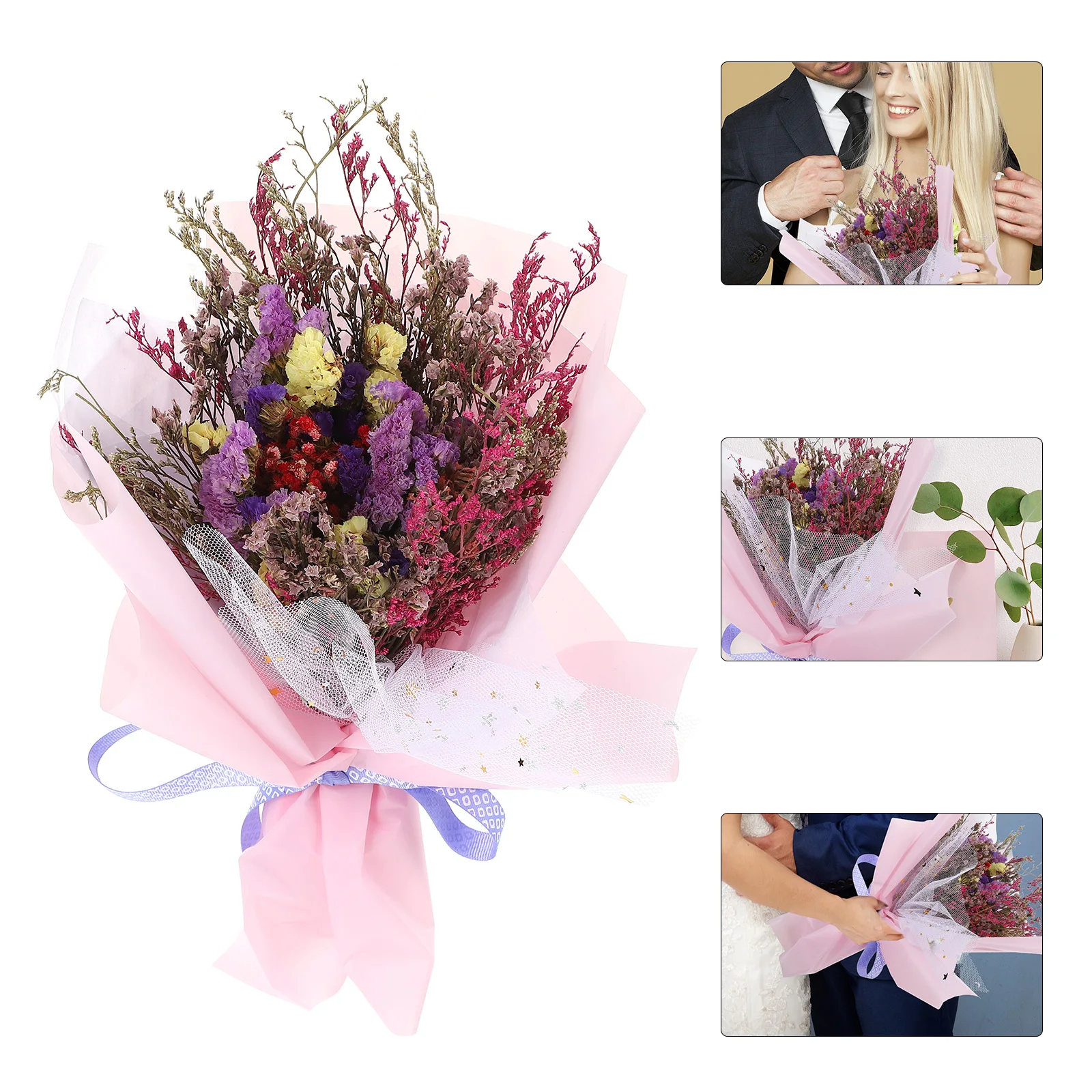 1Set Getrockneter Blumenstrauß, Blumenarrangement, natürlich, konserviert, romantisch, Hochzeit, Heimdekoration, Foto-Requisiten, natürlicher getrockneter Blumenstrauß