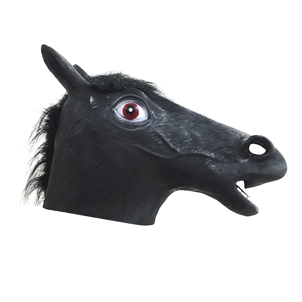Copricapo per animali Maschera decorativa per Halloween Copricapo per testa di cavallo in fibra di plastica morbida Puntelli cosplay Maschere per casa stregata Design realistico