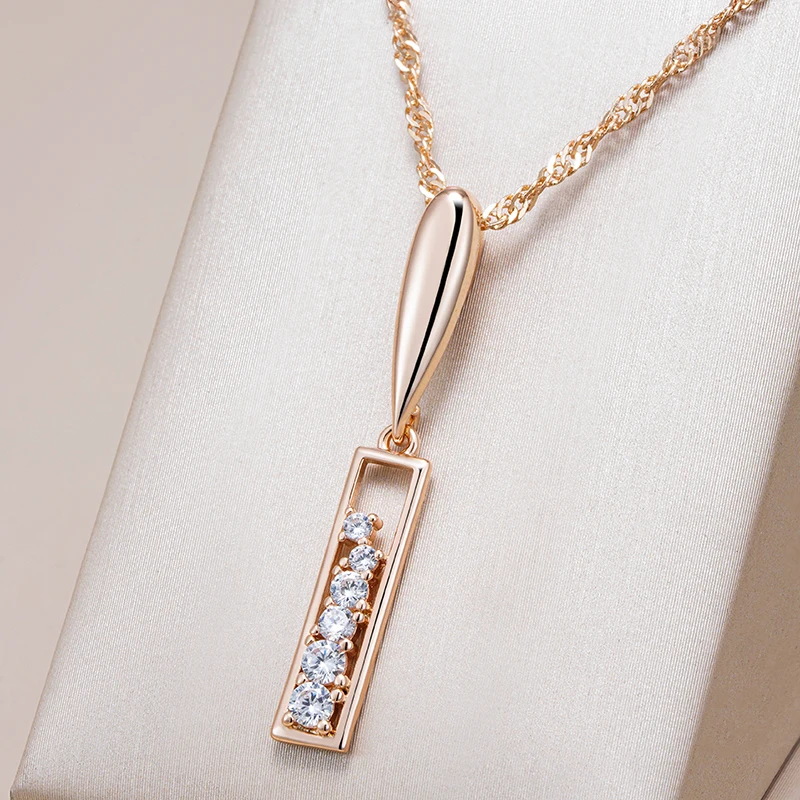 Kinel 2024 Trend Long Pendant Necklaces for Women 585 Rose Gold Color With Natural Zircon Accessories Daily Fine Vintage Jewelry