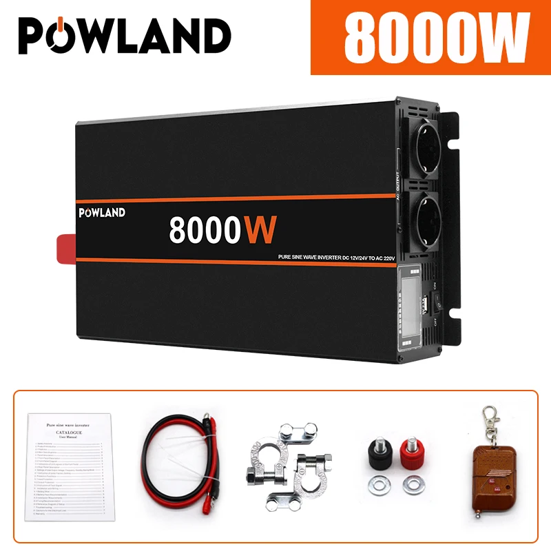 Powland 8kw 6kw 5kw 4kw 3kw Zuivere Sinus Power Inverter 12V 24V 220V Micro Omvormer Dc 50Hz Voltage Omvormer Thuis Apparaat