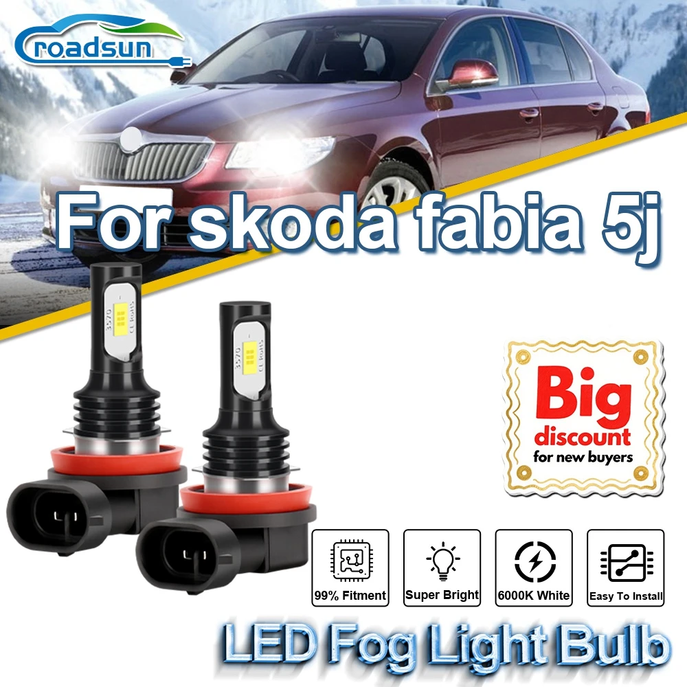 ROADSUN For skoda fabia 5j 2PCS Upgrade Canbus LED Fog Light Bulbs Super Bright Auto Fog Lamp Ampoule Plug And Play High Quality