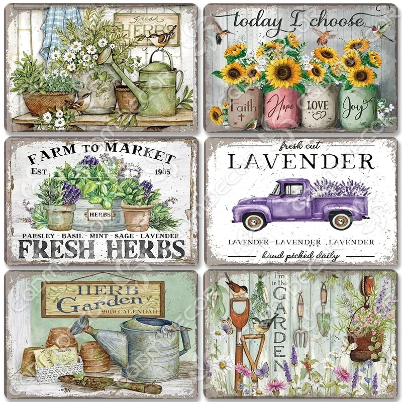 Garten Zinn Zeichen Metall Plakette Lavendel frische Kräuter Limonade Metall Poster Vintage Wand decoracionowo Café Bauernhaus