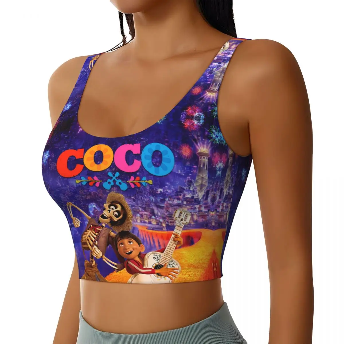 Custom Women Coco Anime Sports Bras High Impact Gym Workout Running Crop Tank Tops