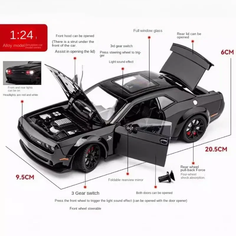 1:24 Scale Dodge Challenger SRT Hellcat Alloy Car Model Collection Miniature Voiture Diecast Toy Vehicles Boy