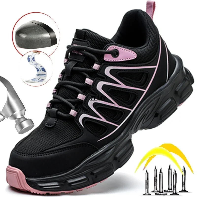 New Women Safety Shoes Steel Toe Sneakers Puncture Proof Work Shoes Breathable Women Work Safety Boots Platform Anti-Smash