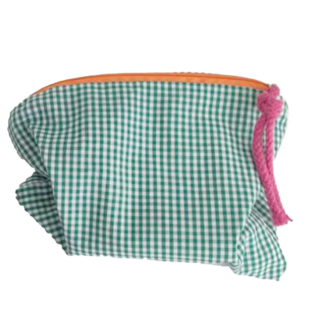 Large Capacity Makeup Pouch Green Orange Travel Toiletry Bag Cotton Cloth Vintage Colorblock Portable Cosmetic Bag Daily Use