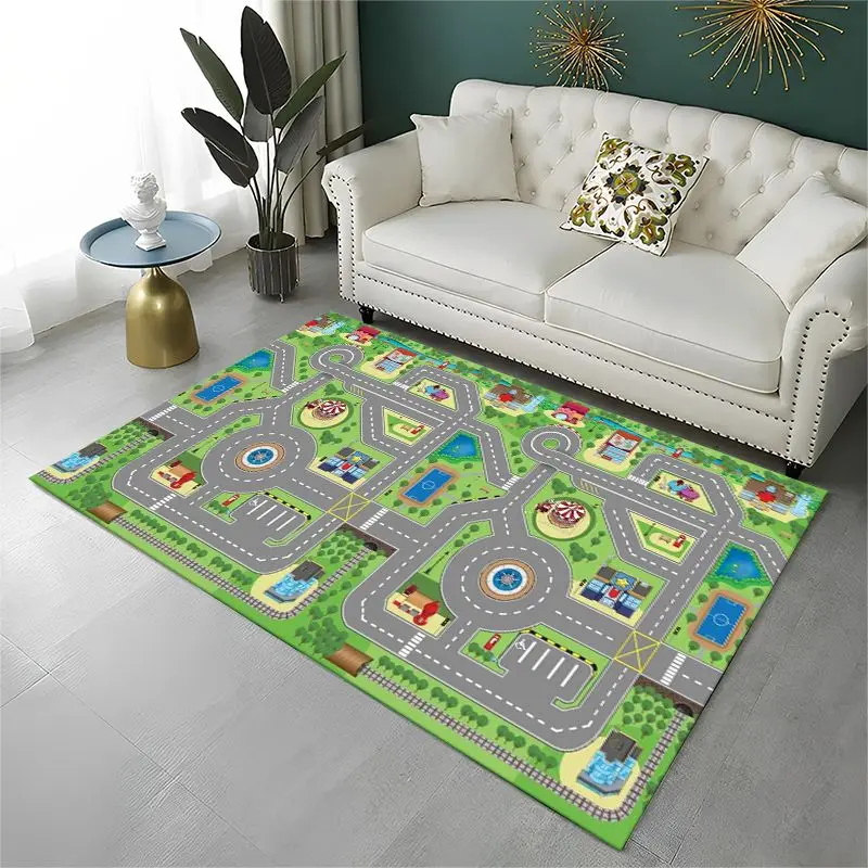 City Traffic Road Highway Runway Map Playroom Large Area Rug Non-slip Carpet for Bedroom Living Room Sofa Doormat Floor Mat Gift