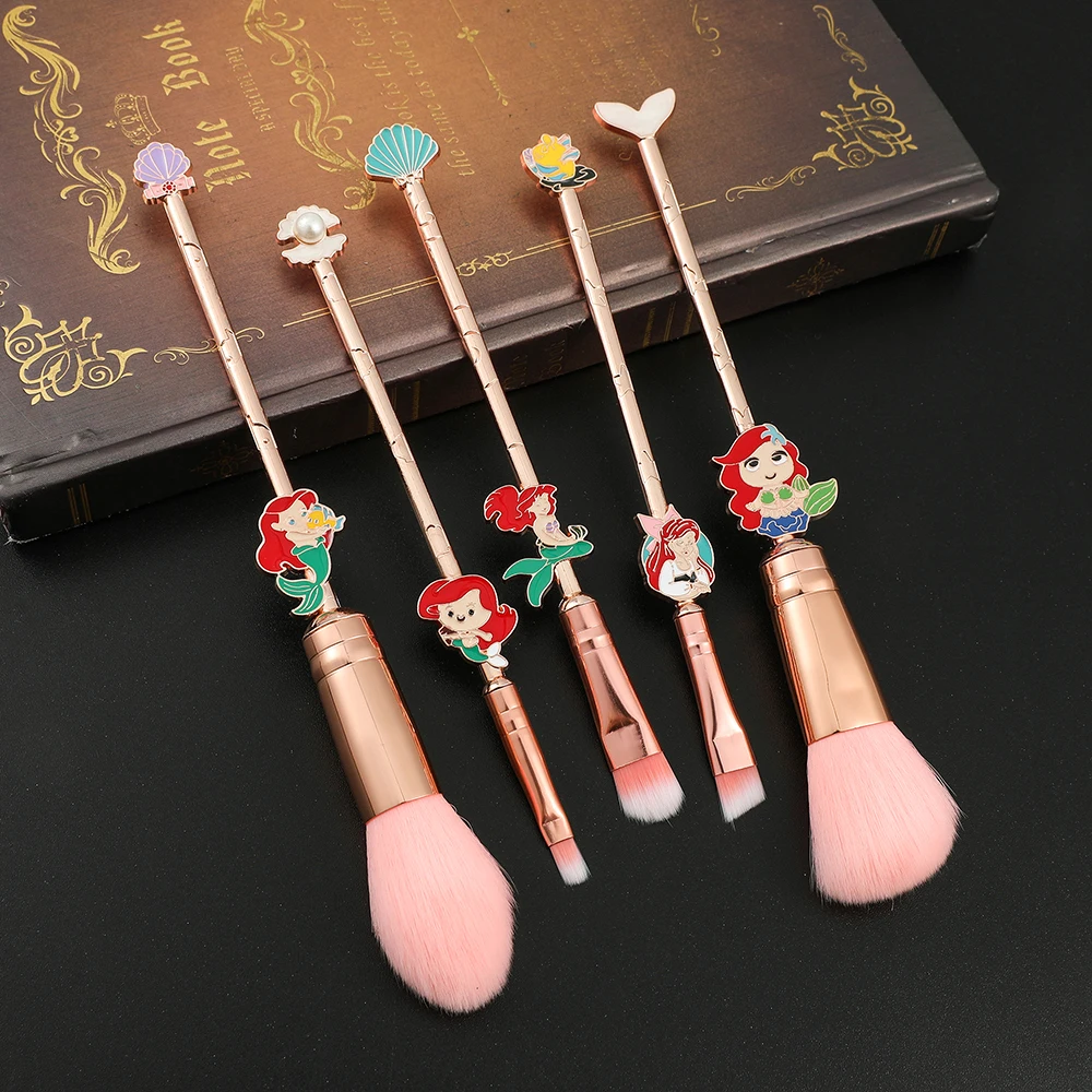 5Pcs/Set Princess Collection The Little Mermaid Makeup Brush Kawaii Ariel Eye Shadow Brush Blending Beauty Make Up Tool Toy Gift