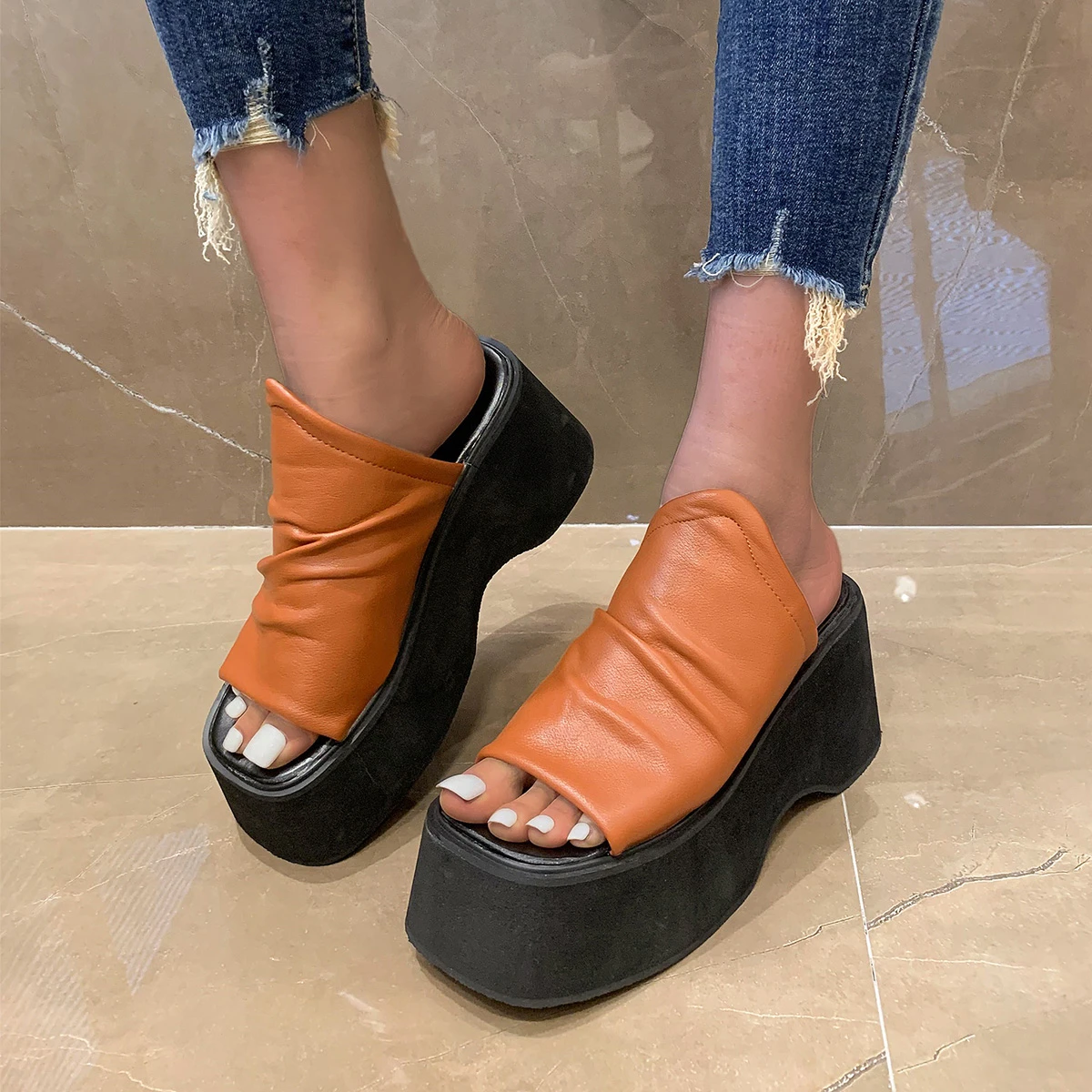 Women Summer Punk High Heel Sandals Garden Beach Shoes Fashion Platform Slippers Home Flip Flops Casual Outdoor Shoe For Female