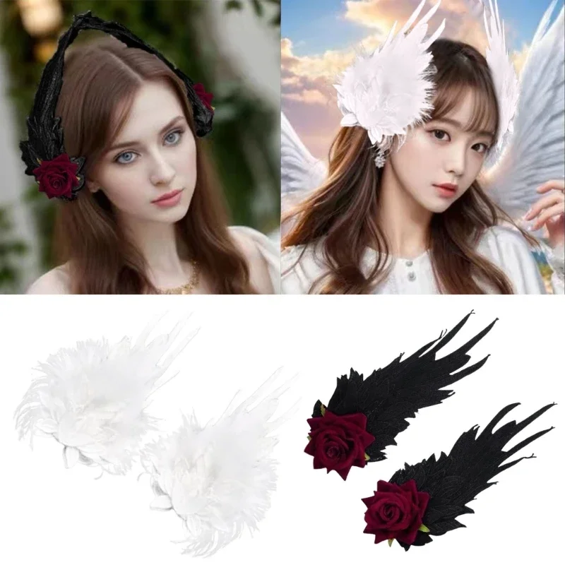 Stylish Embroidered Angel Wing Hair Clip Multifuntional Party Headdress for All Ages Unique Wing Hairpins Fabric Texture X3UD