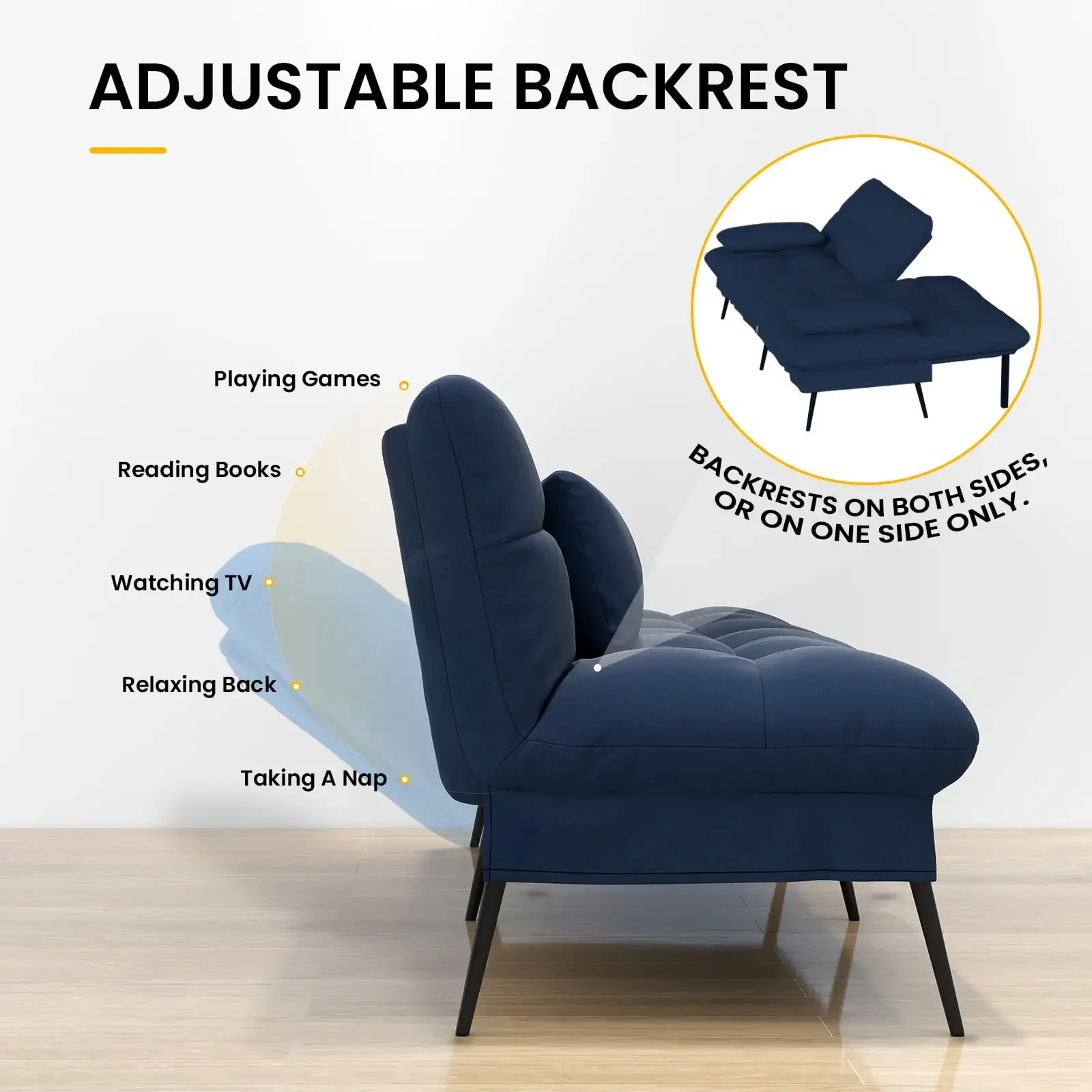 Tempat Tidur Sofa Futon Convertible Cloud Comfort, Biru